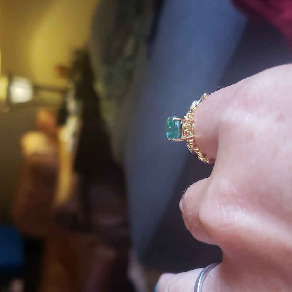 SOLDPeacock Quartz 2 set ring. Yellow Gold over Sterling Silver 3.25ctw - Picture 8 of 8